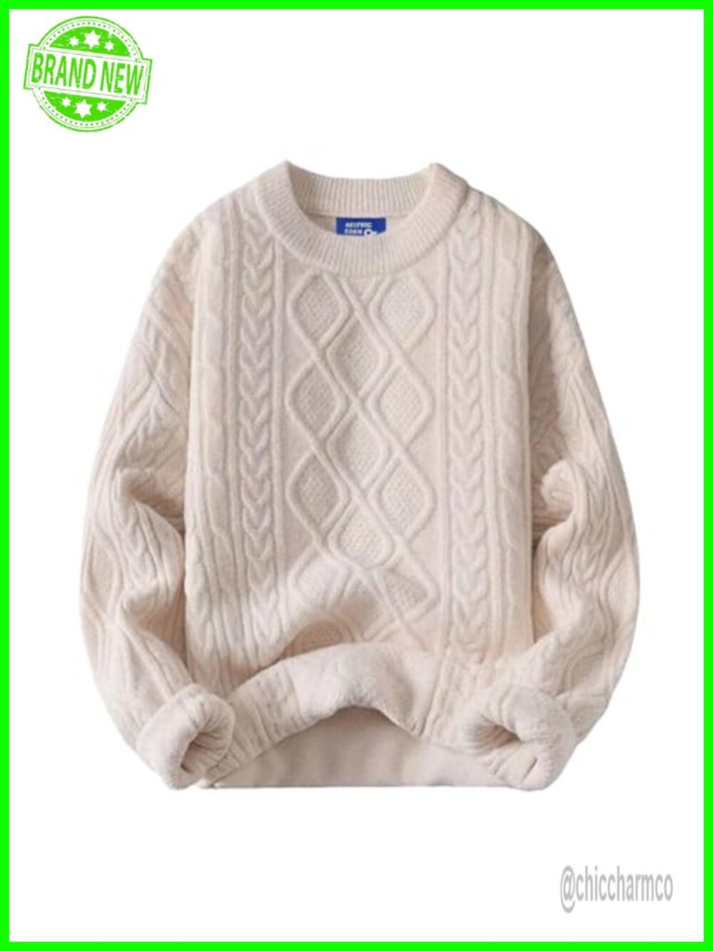 Oversized Cable Knit Sweater Vintage 90s Crewneck Pullover Womens